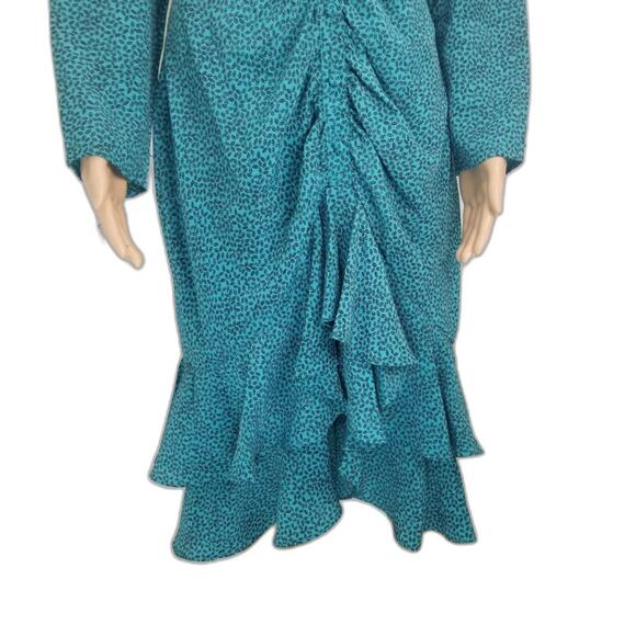 80s Green Micro Feather Long Sleeve Mermaid Wriggle Dress Large Vintage Fashion - Picture 4 of 11